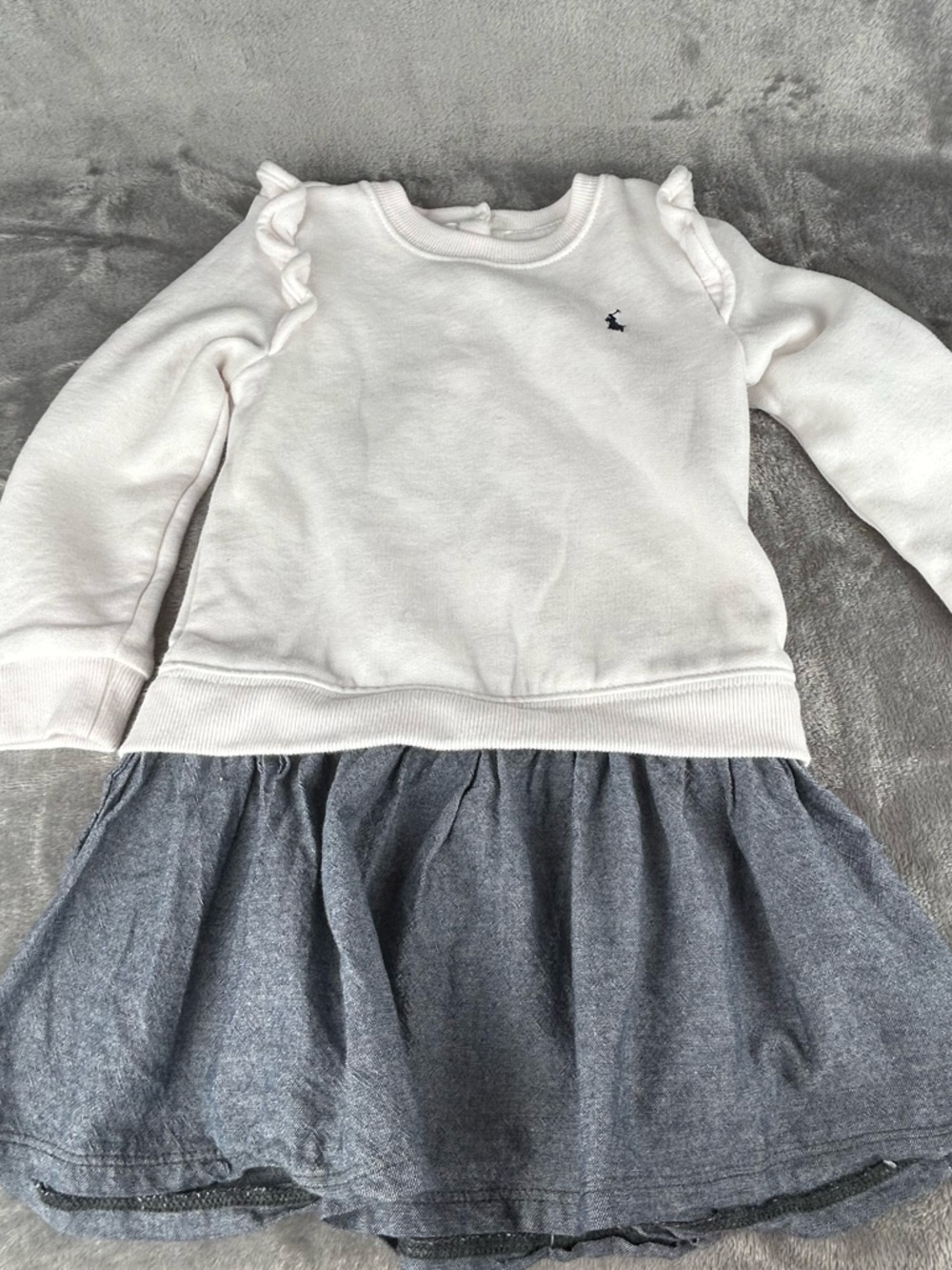 Ralph Lauren Dress Baby Girl 24 Months Pony Logo White Jersey Top Chambray Skirt
